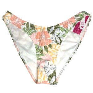 Xhiliration Juniors High Leg Low Waist Floral Tropical Bikini Bottom L 8-10 New!